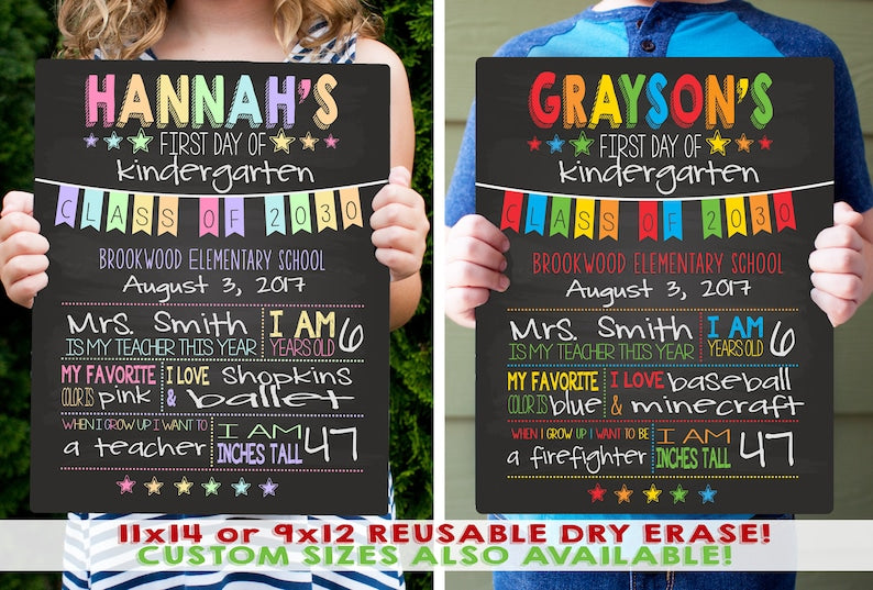 First Day of School Sign - Last Day of School Sign - Back To School Chalkboard - Kindergarten Sign - Personalized Sign - Dry Erase Board BSS0002