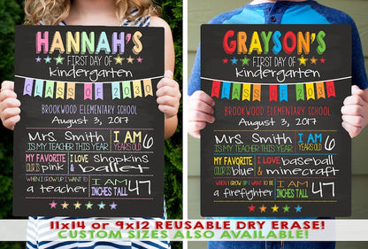First Day of School Sign - Last Day of School Sign - Back To School Chalkboard - Kindergarten Sign - Personalized Sign - Dry Erase Board BSS0002