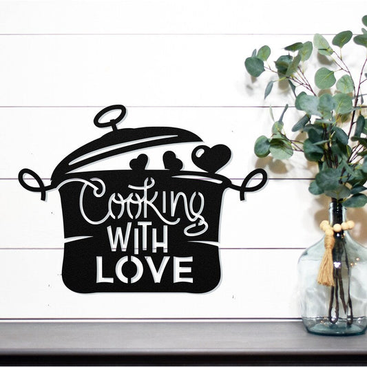 Cooking With Love Metal Sign, Wedding Gift, Personalized Metal Sign, Gift For Couple CN4537