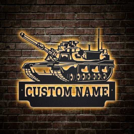 Custom US Military Tank Metal Sign With LED Lights, Personalized US Military Tank Metal Signs, Military Tank Wall Hanging For Decoration CN2515