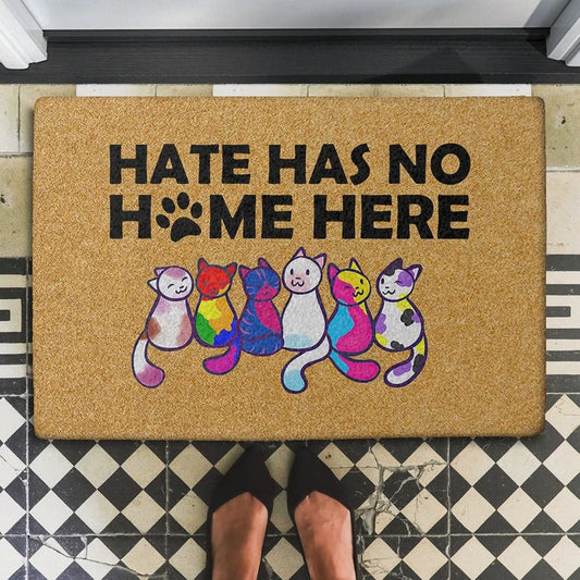 Gay Pride Doormat Hate Has No Home Here Colorful Cat Doormat, Happy Purride Doormat, Cat Paw Lgbt Doormat LO1394