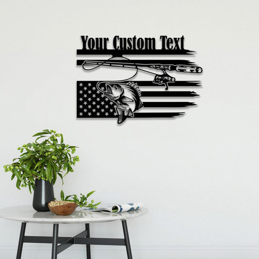Fishing with American Flag Led Lights, Fly Fishing Metal Wall Art, Fishing Gear Fishing Gifts Idea for American Fishers Father's Day Fishing CN1678