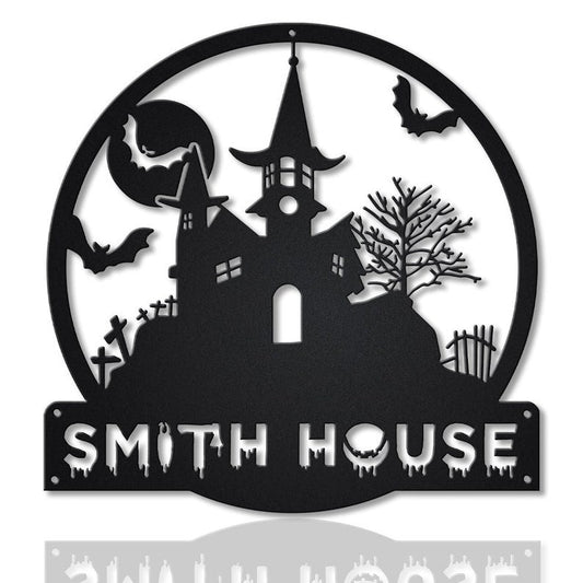 Personalized Halloween Castle House Metal Sign, Custom Halloween Family Metal Sign, Custom Halloween Home Decor CN4447