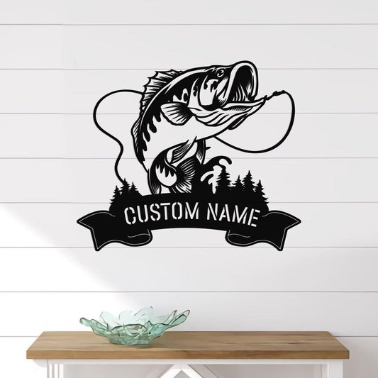Custom Black Basses Fishing Metal Sign with Led Light, Father's Day Gift, Fishing Gifts for Men, Largemouth Bass Fishing, Fisher Name Sign CN1675