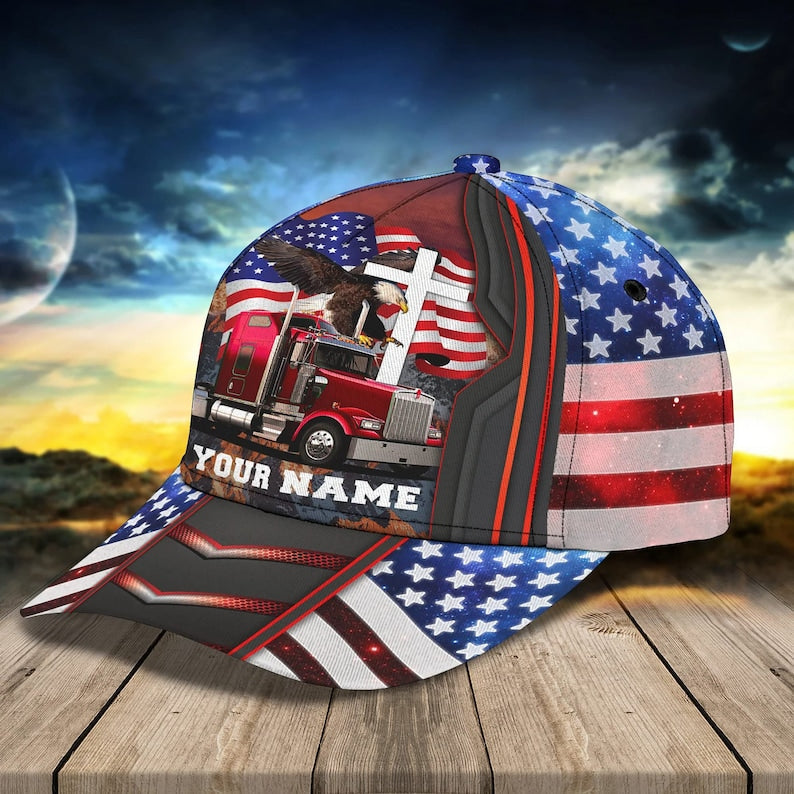 Personalized Trucker Crack American Flag Baseball Cap, Gift For Truck Driver CA0281
