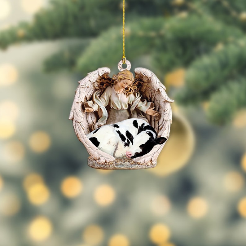 Cow Sleeping Angel Ornament, Cow Angel Wings Ornament, Cow Car Ornament, Cow Christmas Ornament, Cow Lovers Ornament, Cow Xmas Gift OO1675