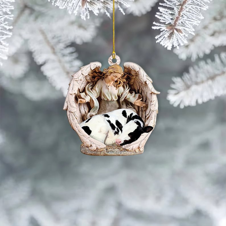 Cow Sleeping Angel Ornament, Cow Angel Wings Ornament, Cow Car Ornament, Cow Christmas Ornament, Cow Lovers Ornament, Cow Xmas Gift OO1675