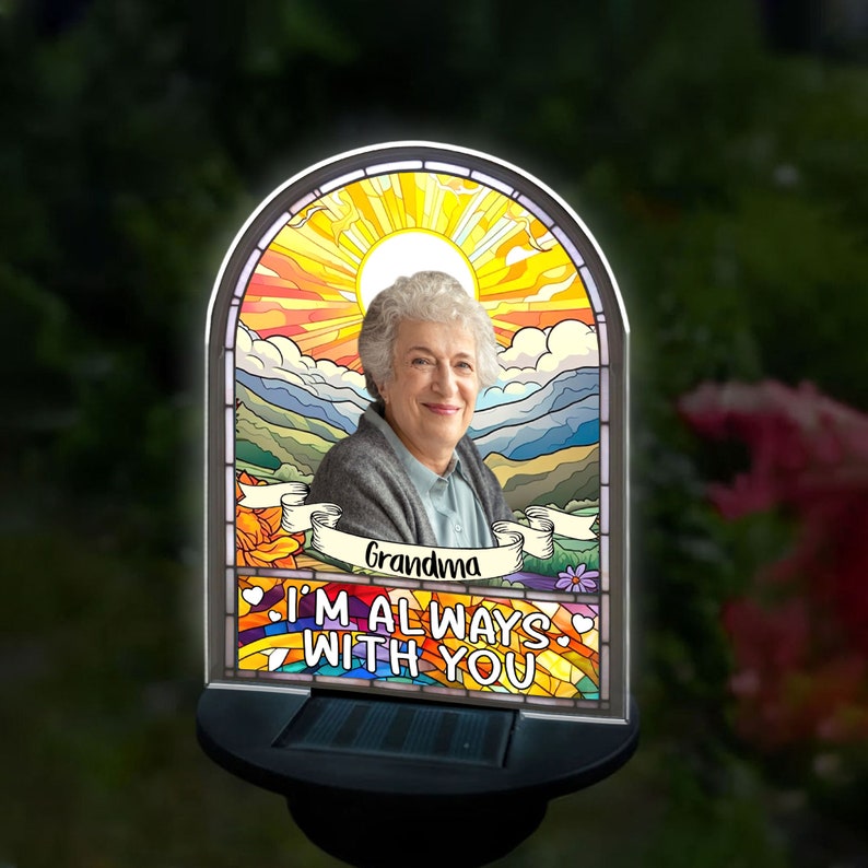 Personalized Photo Stained Glass Memorial Solar Garden Light, In