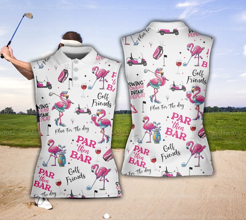 Flamingo Golf And Wine Polo Shirt For Women, Funny Golf Shirts GE0001