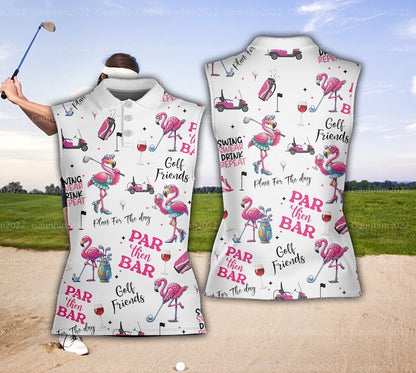 Flamingo Golf And Wine Polo Shirt For Women, Funny Golf Shirts GE0001