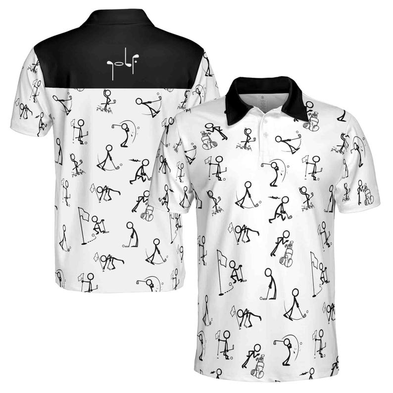Custom Stickfigures Golf Polo Shirts For Men, Custom Funny Golf Stick Icon Shirt GE0029