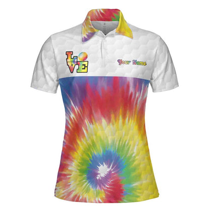Custom Peace Love Golf Tie Dye Golf Polo Shirt For Women, Custom Tie Dye Golf Shirt GE0011