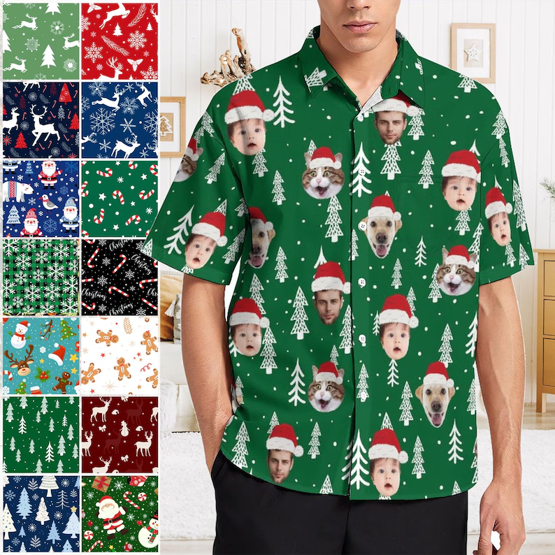 Christmas Custom Face Hawaiian Shirt For Men Women, Custom Photo Christmas Hawaiian Shirt HE0833