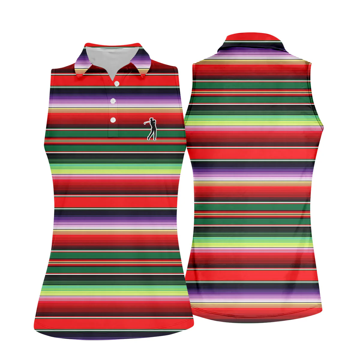 Women's Multicolor Stripes Sleeveless Golf Shirt, Womens Stripe Golf Shirts GZ0322