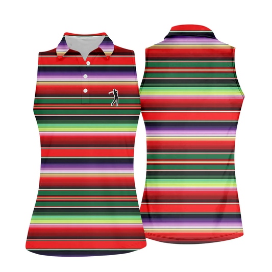 Women's Multicolor Stripes Sleeveless Golf Shirt, Womens Stripe Golf Shirts GZ0322