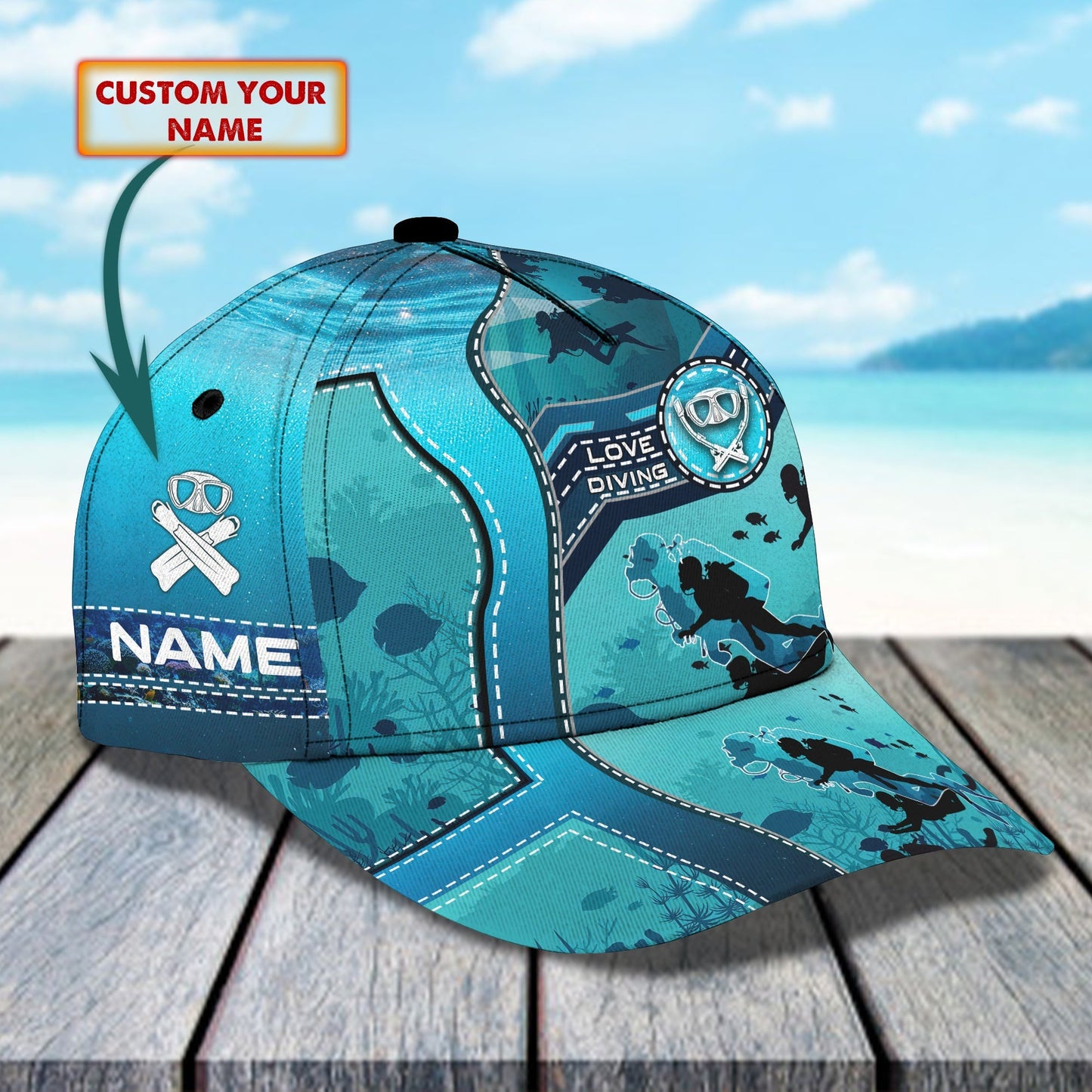 3D Classic Cap Personalized Name Cap Love Diving08 Lasfour CA0713