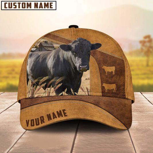 Personalized Name Lowline Angus Cale 3D Cap 3D All Over Print Baseball Cap, Cap For Farm Lovers, Animal Cap, Leather Pattern Cap CA3031