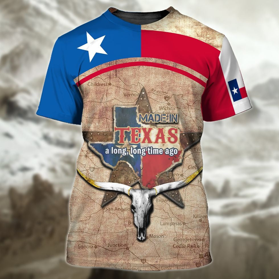 3D Tshirt With Texas Map, Made In Texas A Long, Longtime Ago Texas Shirt TO0986