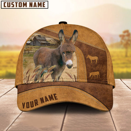Personalized Name Miniature Donkey 3D Cap 3D All Over Print Baseball Cap, Cap For Farm Lovers, Animal Cap, Leather Pattern Cap CA3028