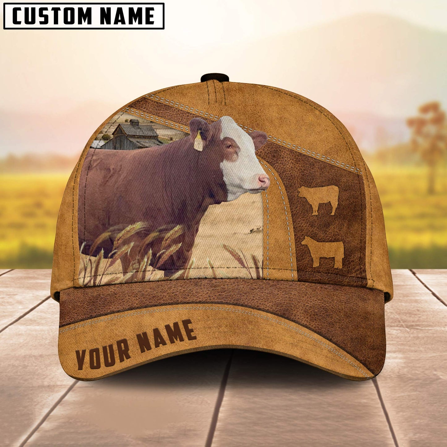 Simmental On The Farm Custom Name Retro 3D Cap 3D All Over Print Baseball Cap, Cap For Farm Lovers, Animal Cap, Leather Pattern Cap CA3057