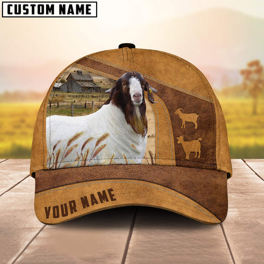 Boer Goats Custom Name Retro 3D Cap 3D All Over Print Baseball Cap, Cap For Farm Lovers, Animal Cap, Leather Pattern Cap CA3002