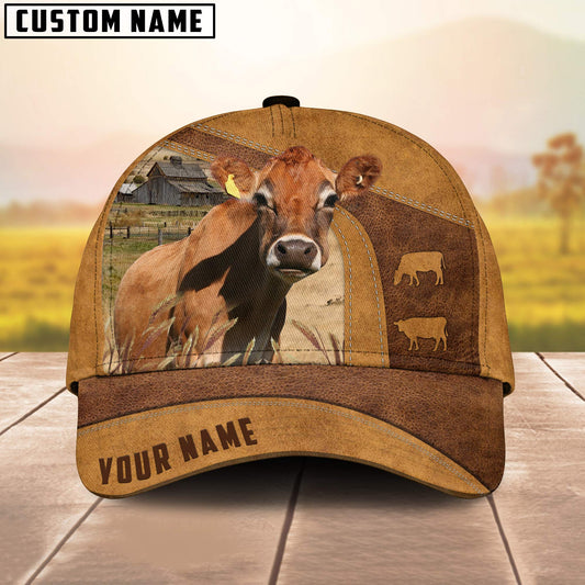 Jersey Cow No Horns Custom Name 3D Cap 3D All Over Print Baseball Cap, Cap For Farm Lovers, Animal Cap, Leather Pattern Cap CA3000