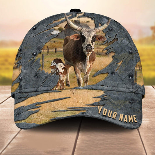 Cows Customized Name 3D Cap 3D All Over Print Baseball Cap, Cap For Farm Lovers, Animal Cap, Leather Pattern Cap CA3226