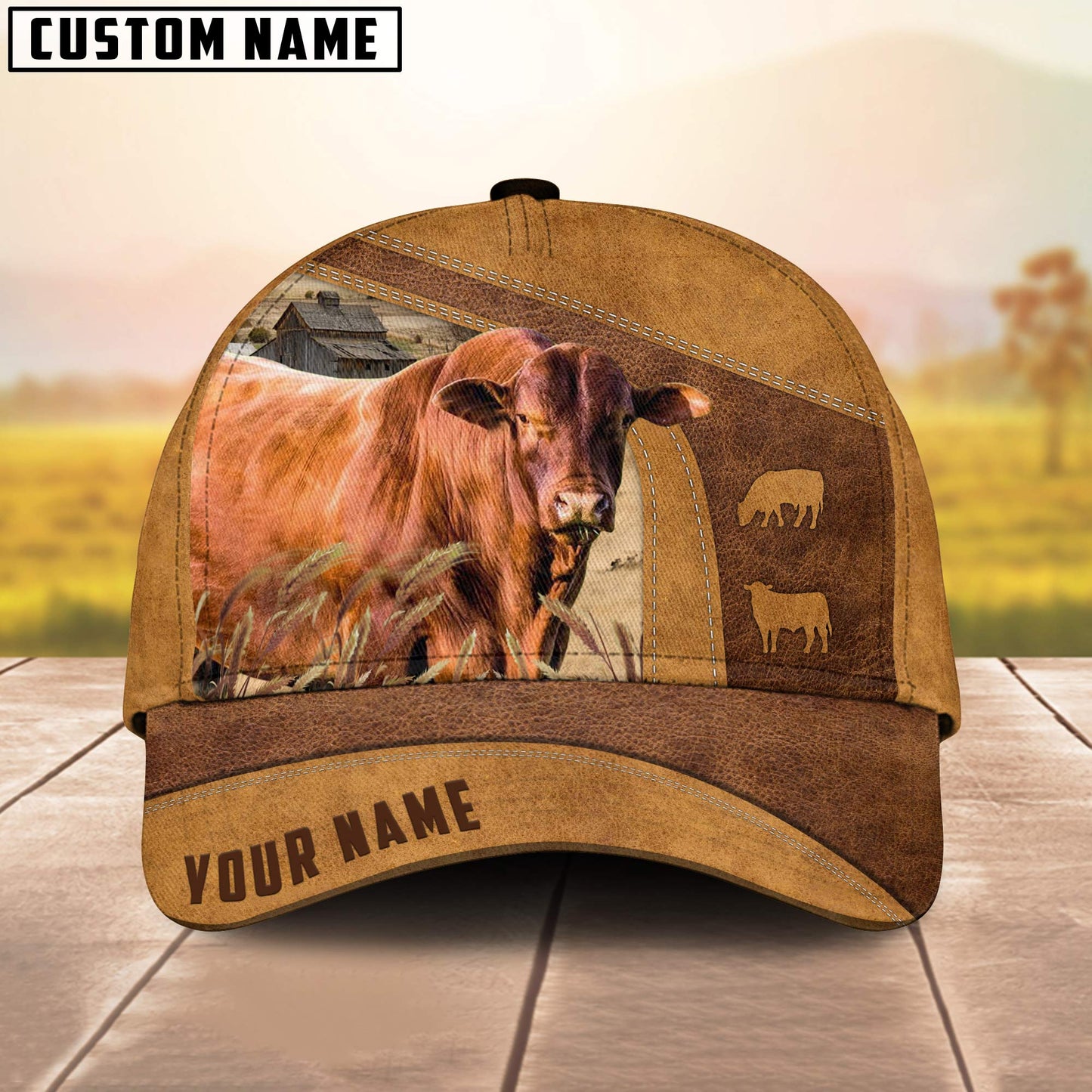 Santa Gertrudis Custom Name 3D Cap 3D All Over Print Baseball Cap, Cap For Farm Lovers, Animal Cap, Leather Pattern Cap CA3025