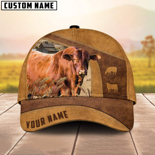 Santa Gertrudis Custom Name 3D Cap 3D All Over Print Baseball Cap, Cap For Farm Lovers, Animal Cap, Leather Pattern Cap CA3025
