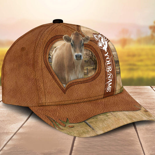 Jersey Custom Name Heart 3D Cap 3D All Over Print Baseball Cap, Cap For Farm Lovers, Animal Cap, Leather Pattern Cap CA3087
