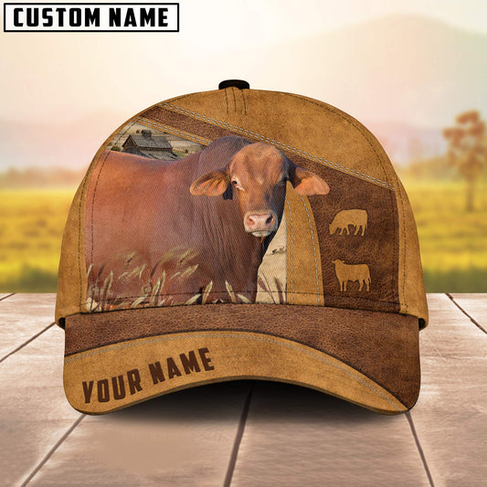 Red Brangus Custom Name 3D Cap 3D All Over Print Baseball Cap, Cap For Farm Lovers, Animal Cap, Leather Pattern Cap CA3026