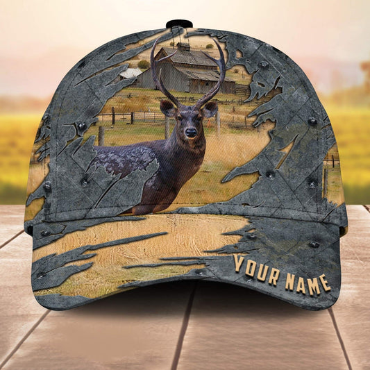 Sambar Deer Customized Name 3D Cap 3D All Over Print Baseball Cap, Cap For Farm Lovers, Animal Cap, Leather Pattern Cap CA3228