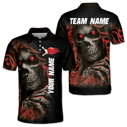 Custom Black And Blue Skull Bowling Polo Shirt For Men, Custom Skull Bowling Team Shirts BZ0009