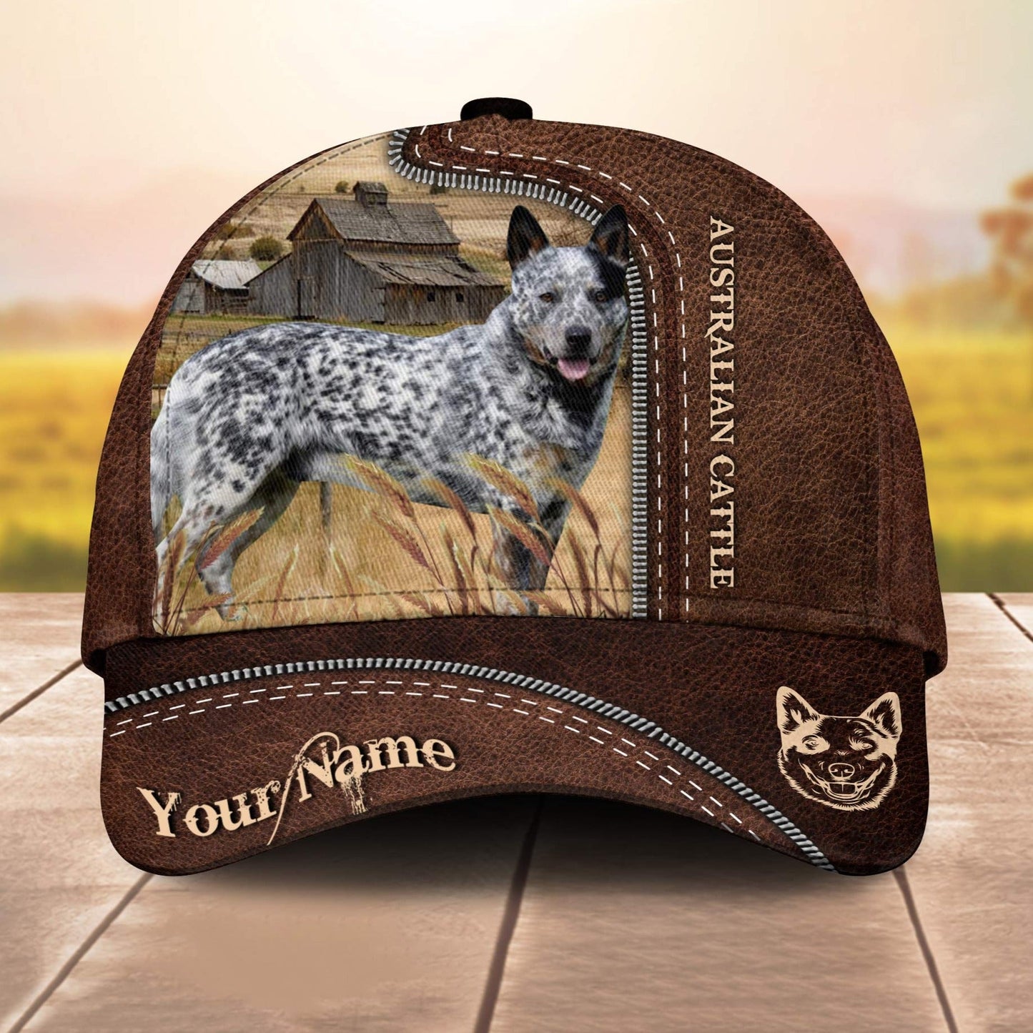 Australian Cale Dog Customized Name Leather Paern 3D Cap 3D All Over Print Baseball Cap, Cap For Farm Lovers, Animal Cap, Leather Pattern Cap CA3140