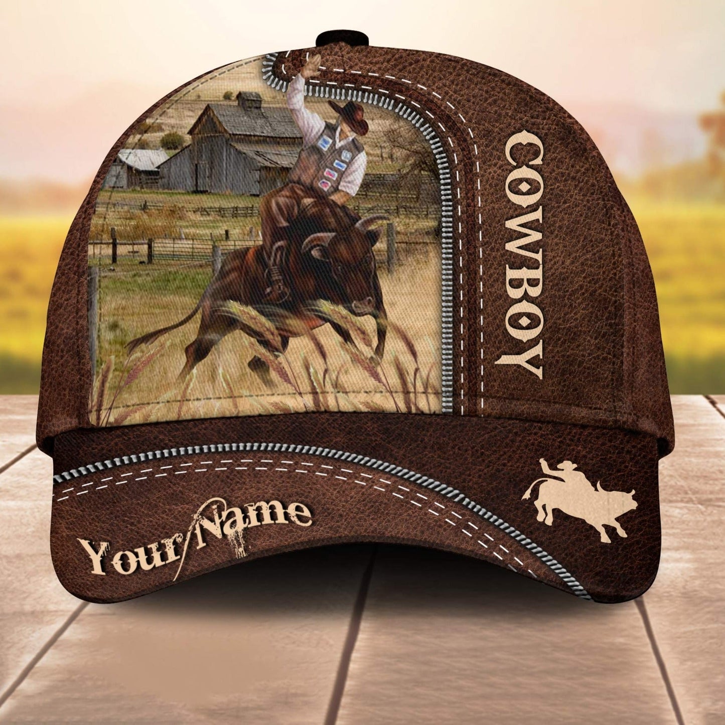 Cowboy Customized Name Leather Paern 3D Cap 3D All Over Print Baseball Cap, Cap For Farm Lovers, Animal Cap, Leather Pattern Cap CA3149