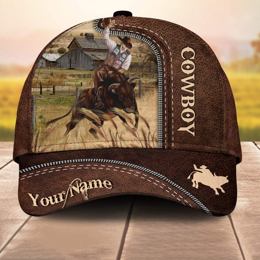 Cowboy Customized Name Leather Paern 3D Cap 3D All Over Print Baseball Cap, Cap For Farm Lovers, Animal Cap, Leather Pattern Cap CA3149