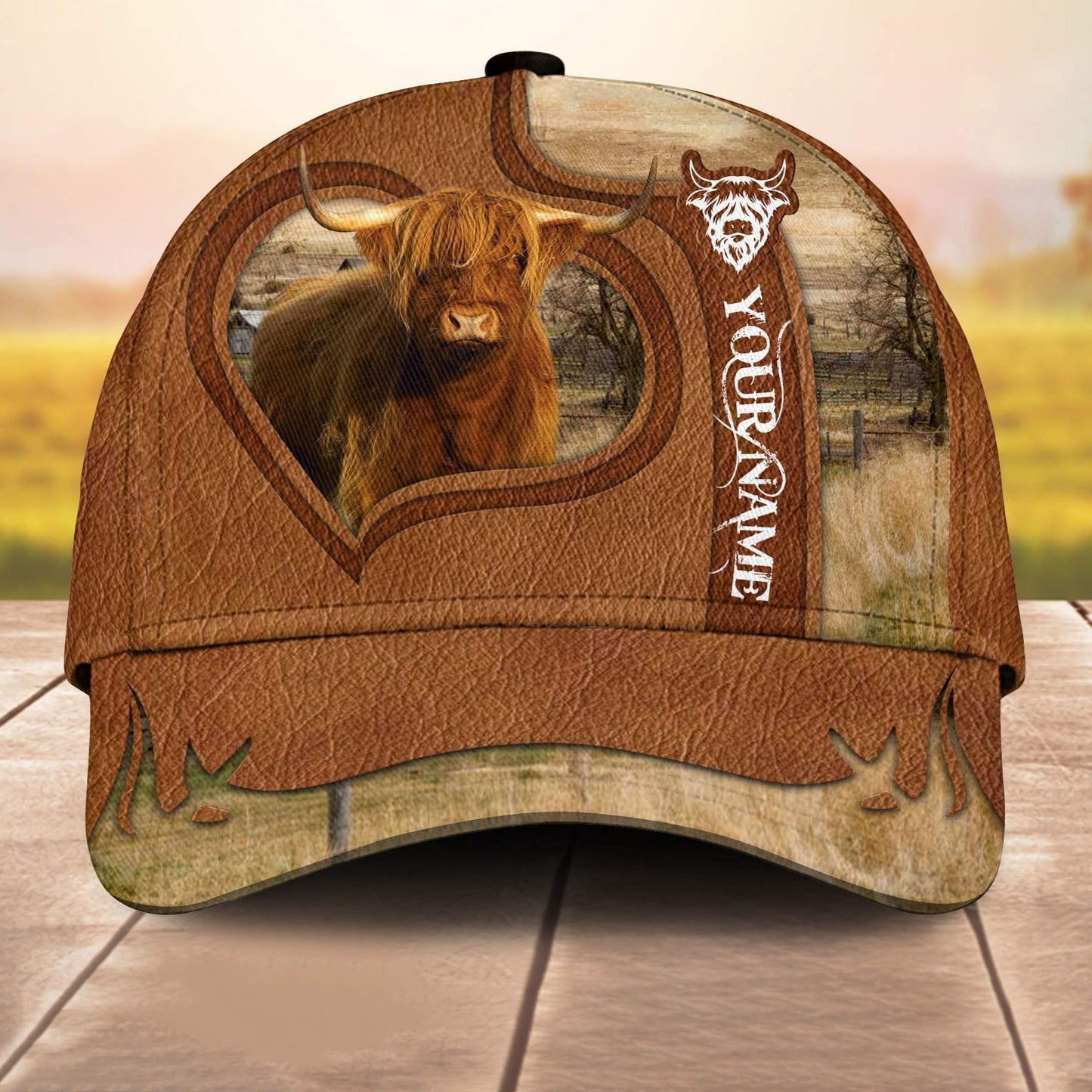 Highland Cale Custom Name Heart 3D Cap 3D All Over Print Baseball Cap, Cap For Farm Lovers, Animal Cap, Leather Pattern Cap CA3080
