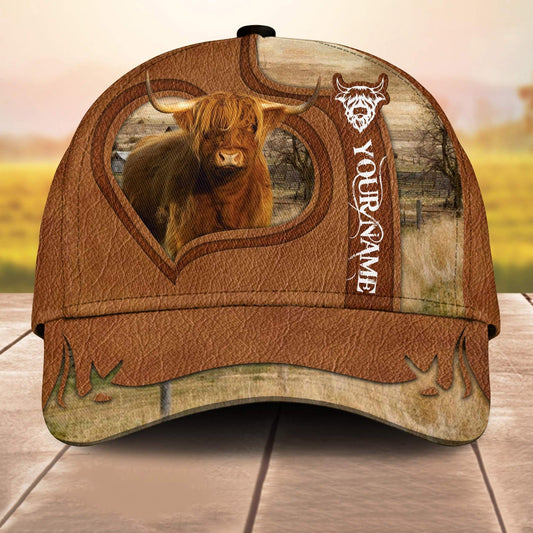 Highland Cale Custom Name Heart 3D Cap 3D All Over Print Baseball Cap, Cap For Farm Lovers, Animal Cap, Leather Pattern Cap CA3080