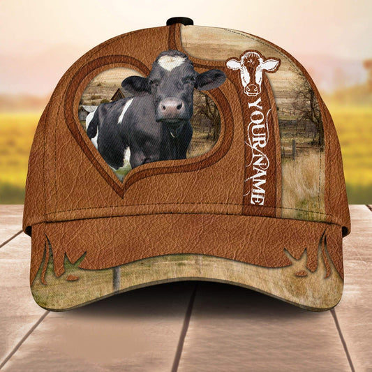Holstein Custom Name Heart 3D Cap 3D All Over Print Baseball Cap, Cap For Farm Lovers, Animal Cap, Leather Pattern Cap CA3084