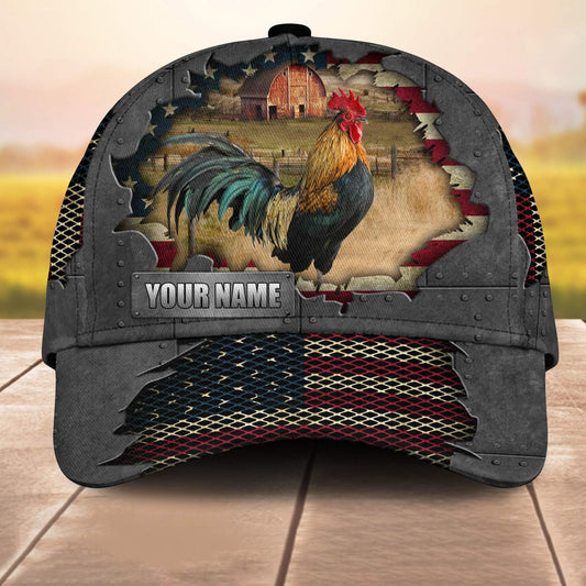 Chicken Customized Name Us Flag Net 3D Cap 3D All Over Print Baseball Cap, Cap For Farm Lovers, Animal Cap, Leather Pattern Cap CA3118