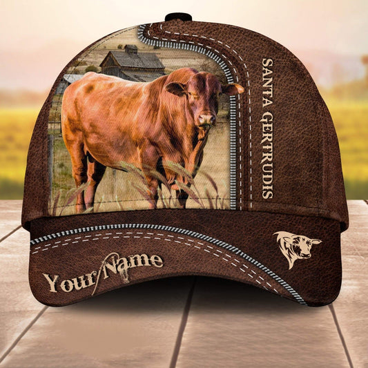 Santa Gertrudis Cale Customized Name Leather Paern 3D Cap 3D All Over Print Baseball Cap, Cap For Farm Lovers, Animal Cap, Leather Pattern Cap CA3155