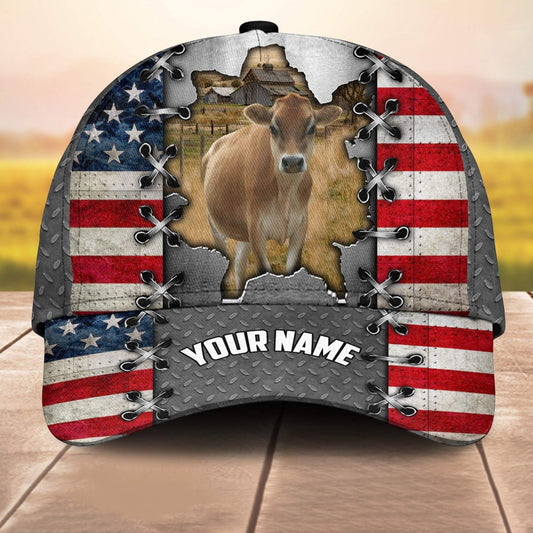 Jersey Customized Name Us Flag 3D Cap 3D All Over Print Baseball Cap, Cap For Farm Lovers, Animal Cap, Leather Pattern Cap CA3172
