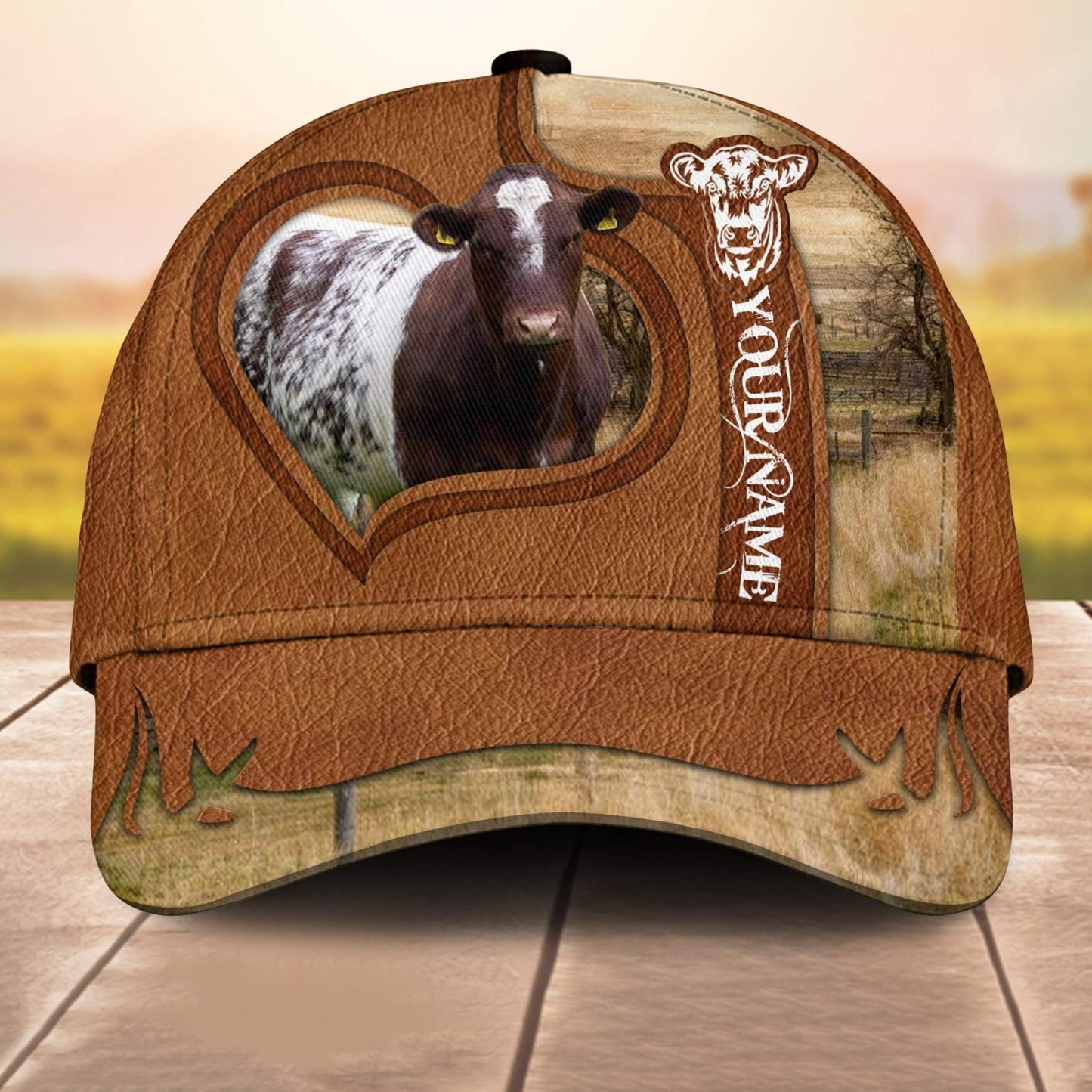 Shorthorn Custom Name Heart 3D Cap 3D All Over Print Baseball Cap, Cap For Farm Lovers, Animal Cap, Leather Pattern Cap CA3089