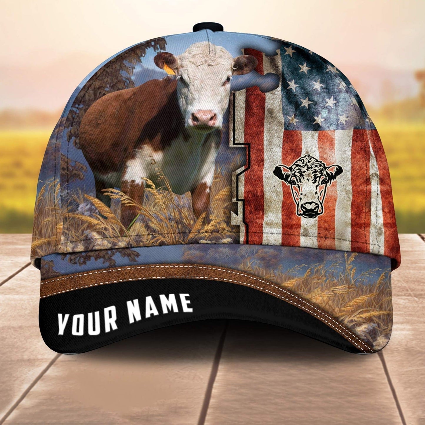 Custom Name Hereford American Cale 3D Cap 3D All Over Print Baseball Cap, Cap For Farm Lovers, Animal Cap, Leather Pattern Cap CA3232