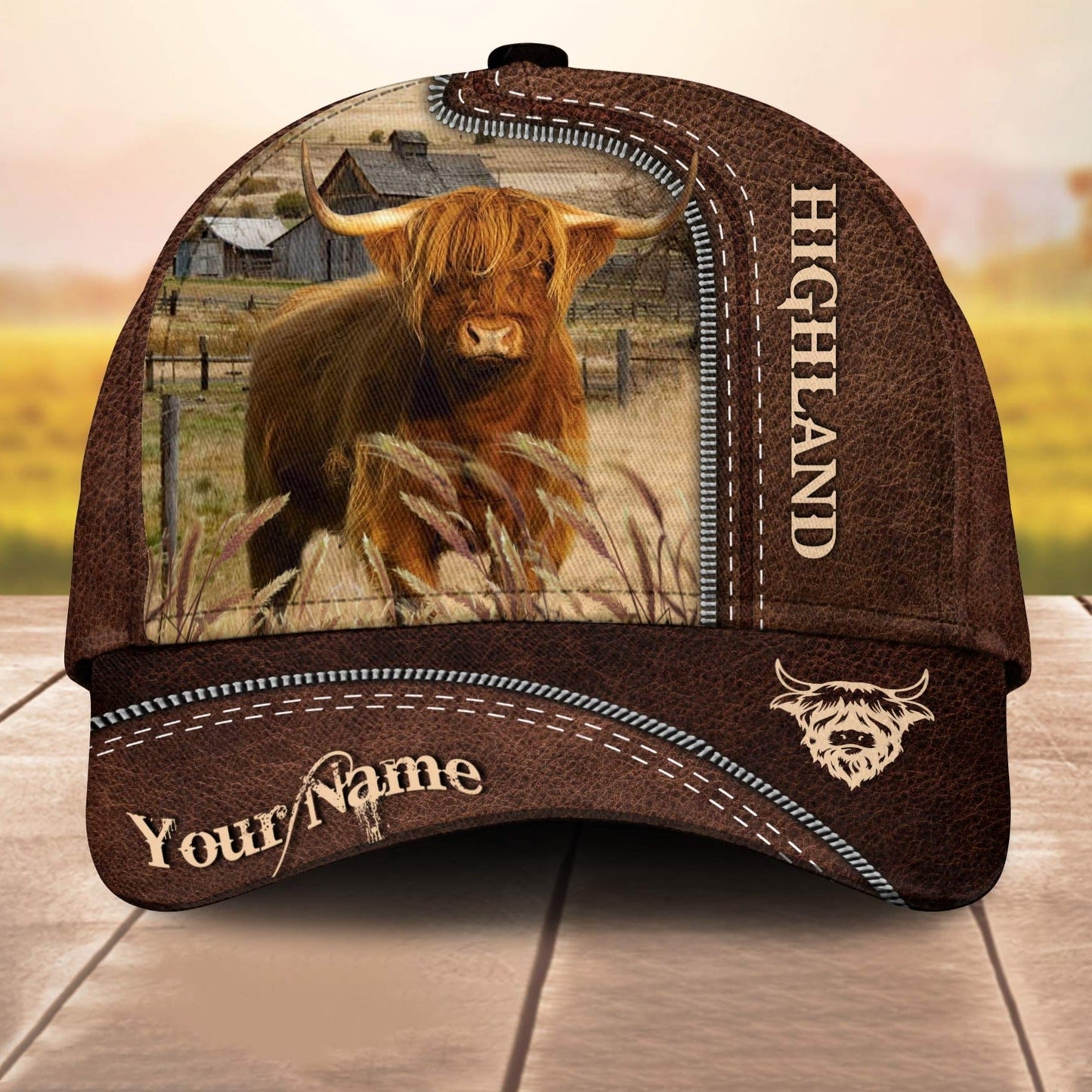 Highland Customized Name Leather Pattern 3D Cap 3D All Over Print Baseball Cap, Cap For Farm Lovers, Animal Cap, Leather Pattern Cap CA3123