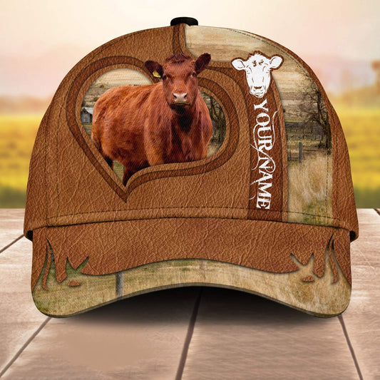 Red Angus Custom Name Heart 3D Cap 3D All Over Print Baseball Cap, Cap For Farm Lovers, Animal Cap, Leather Pattern Cap CA3082