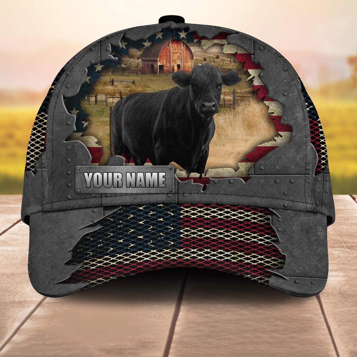Black Angus Customized Name Us Flag Net 3D Cap 3D All Over Print Baseball Cap, Cap For Farm Lovers, Animal Cap, Leather Pattern Cap CA3105