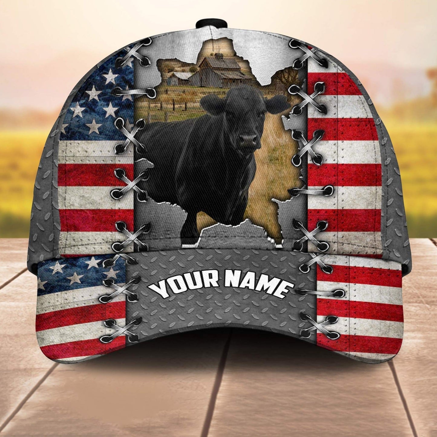 Black Angus Customized Name Us Flag 3D Cap 3D All Over Print Baseball Cap, Cap For Farm Lovers, Animal Cap, Leather Pattern Cap CA3163