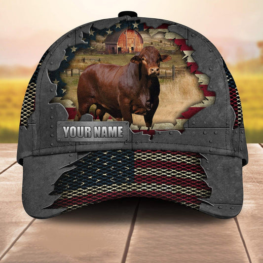 Beefmaster Customized Name Us Flag Net 3D Cap 3D All Over Print Baseball Cap, Cap For Farm Lovers, Animal Cap, Leather Pattern Cap CA3108