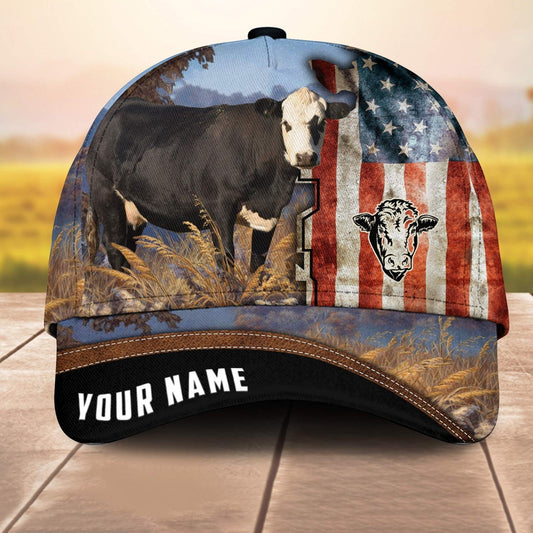 Custom Name Black Hereford Anerican Cale 3D Cap 3D All Over Print Baseball Cap, Cap For Farm Lovers, Animal Cap, Leather Pattern Cap CA3237